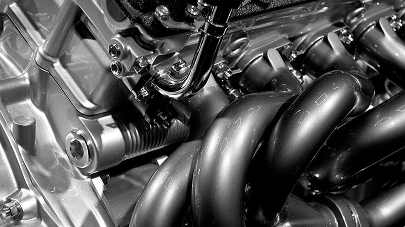 The inside of a performance exhaust.