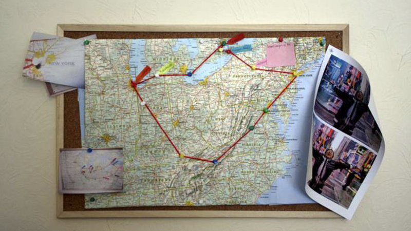 bulletin board bulletin board with route marked
