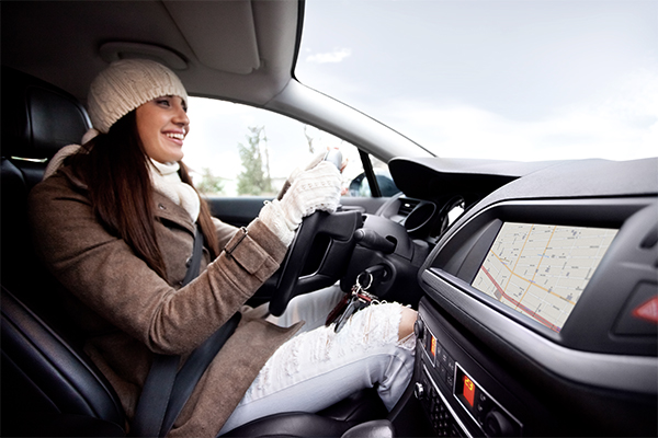 woman driving in winter