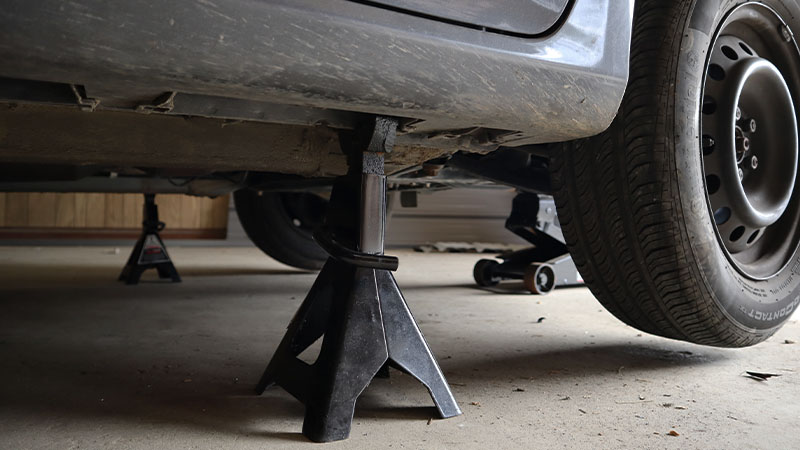 vehicle lowered onto jack stands