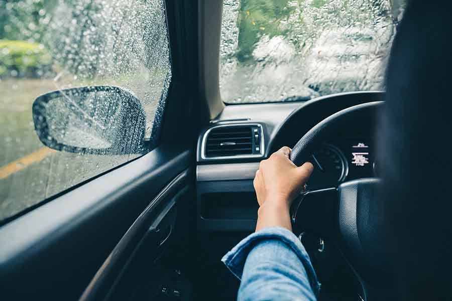 driving a car in rain