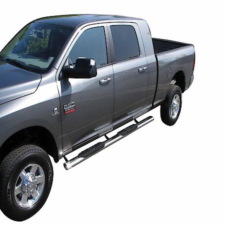 With Step Pads, 5 In Oval Straight, Polished, Ss, Rocker Panel Mount