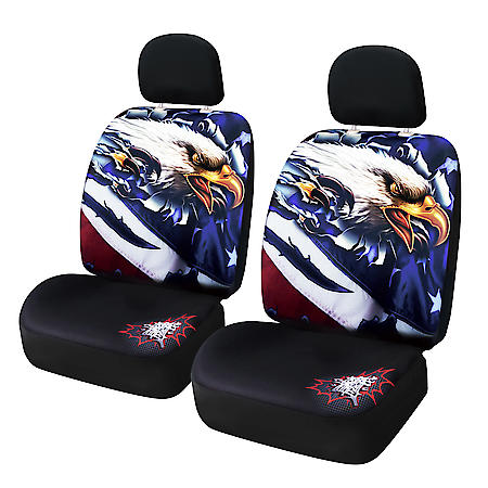 Seat Cover: USA Eagle, Polyester, Low Back, Fashionable, Universal, 2 Pk