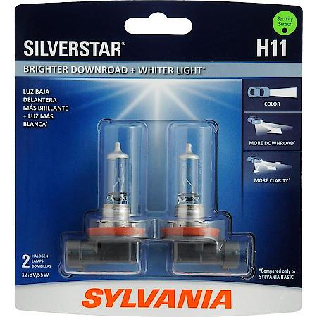 H11 SilverStar: Halogen Headlight Bulb, Brighter Downroad and Whiter Light, 2 Pack