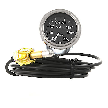 2-1/16" Deluxe Water Temperature Gauge, Mechanical, 100-265°F, 96" Tubing