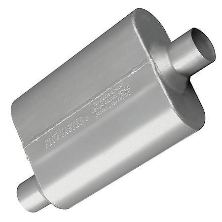 40 Series Muffler, 2.25in Offset Inlet 2.25in Center Outlet, Non-Reversible, Aggressive Sound