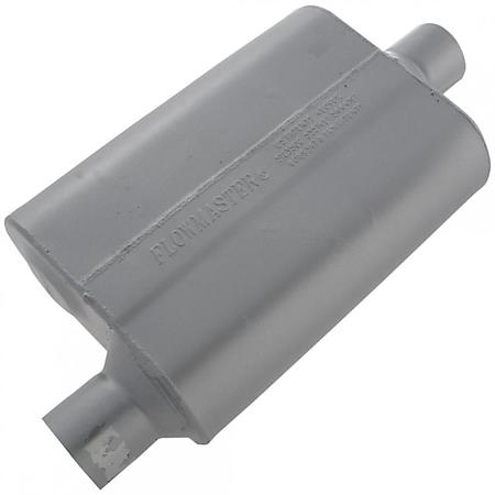 40 Series Muffler, 2.5in Offset Inlet 2.5in Center Outlet, Non-Reversible, Aggressive Sound