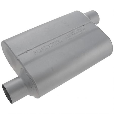 40 Series Muffler, 2.5in Offset Inlet 2.5in Offset Outlet, Non-Reversible, Aggressive Sound