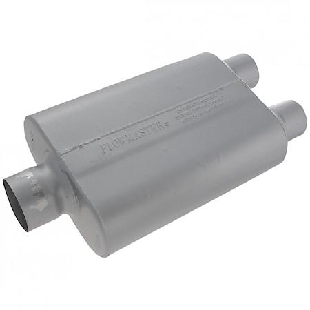 40 Series Muffler, 3in Center Inlet 2.5in Dual Offset Outlet, Non-Reversible, Aggressive Sound