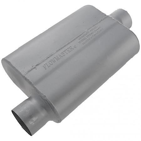 40 Series Muffler, 3in Offset Inlet 3in Center Outlet, 13in long, Non-Reversible, Aggressive Sound