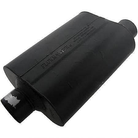 Super 40 Series Muffler, 3in Center Inlet 3in Offset Outlet, Non-Reversible, Aggressive Sound
