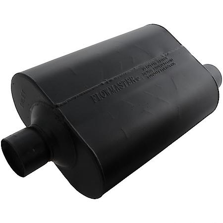 Super 40 Series Muffler, 2.5in Center Inlet 2.5in Offset Outlet, Non-Reversible, Aggressive Sound