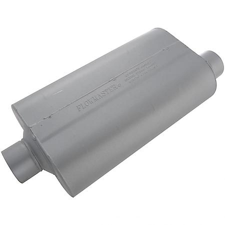50 Series Muffler, 3in Center Inlet 3in Offset Outlet, 17in long, Non-Reversible, Moderate Sound