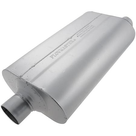 50 Series Muffler, 2.5in Center Inlet 2.5in Offset Outlet, Non-Reversible, Moderate Sound