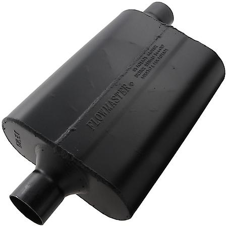 Super 44 Series Muffler, 2.25in Center Inlet 2.25in Offset Outlet, Non-Reversible, Aggressive Sound