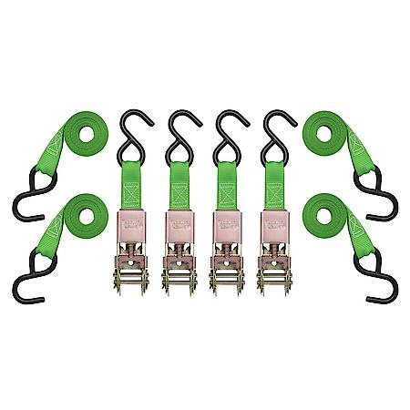 10' 900 lbs Break Strength Standard Ratchet Tie Downs, Green, 4 Pack