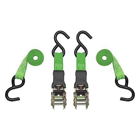 6' 1500 lbs Break Strength Padded Ratchet Tie Down, Green, 2 Pack