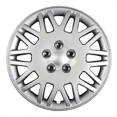16" Wheel Cover: 10 Spoke, Silver, High Impact Plastic, 4 Pack