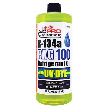 R-134a PAG 100 Medium Viscosity AC Oil Lubricant: UV Leak Detection Dye, 32 oz