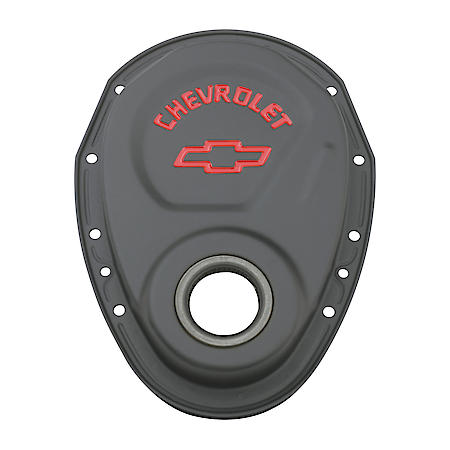 Timing Chain Cover, Black Crinkle, w/ Oil Seal, Chevy Small Block 262 to 400 V8 Engines 1955 to 1995