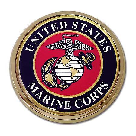 U.S. Marine Chrome Auto Emblem: Marine Crest Metal Emblem, UV Protection