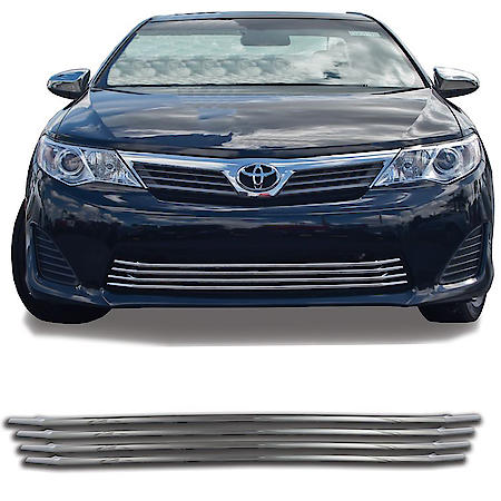 Bumper Grille Insert, Overlay, Horizontal Bar Style, 4 Piece, Chrome Plated, ABS Plastic