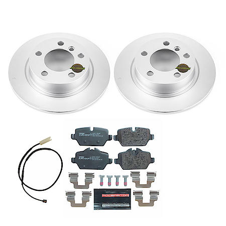 Euro-Stop High-Carbon Coated Rotors, ECE-R90 Brake Pads + Hardware Kit
