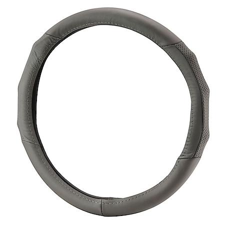 Premium Steering Wheel Cover: Grey Leather, Fits 15.5-16.5", Double-Stitched