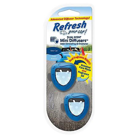 Mini Diffuser Air Freshener: New Car/Cool Breeze Scent, 2 Pack