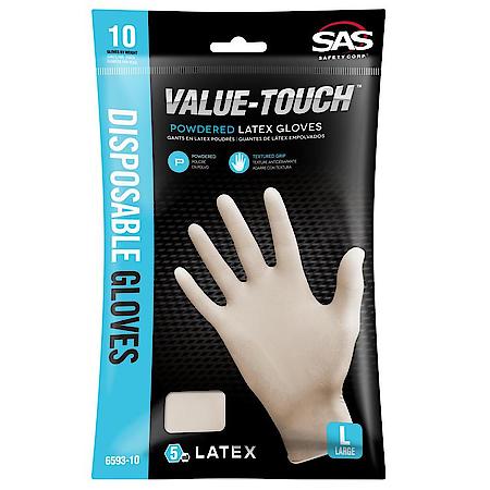 Latex Disposable Glove, Powder, Size Large, Pack of 10