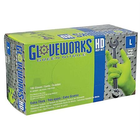 Gloveworks Hd Green Nitrile Diamond Grip Large