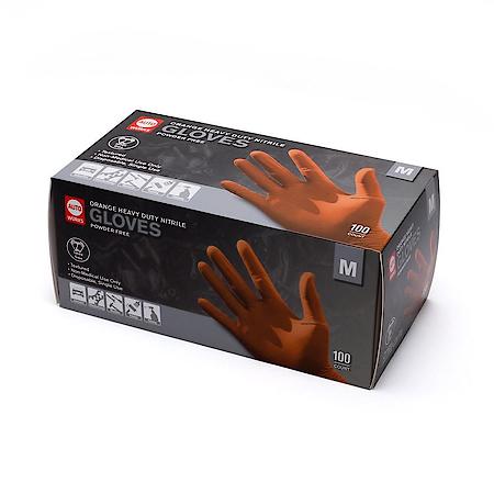 Orange Heavy Duty NitrileDisposable Gloves: 8 Mil, Latex & Powder Free, Medium, 100 Count