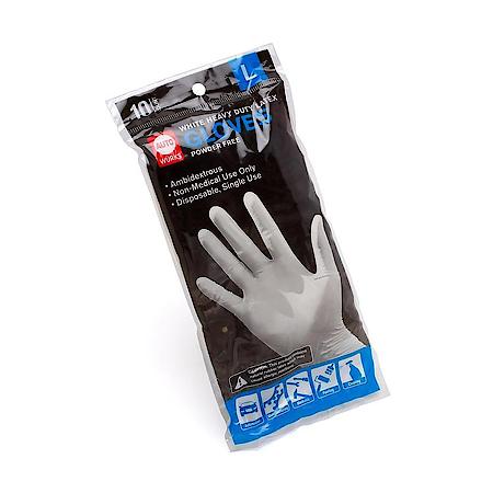 White Heavy Duty Latex Disposable Gloves: 8 Mil, Powder Free, Large, 10 Count