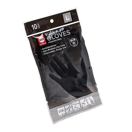 Black Nitrile Disposable Gloves: 5 Mil, Latex & Powder Free, Large, 10 Count