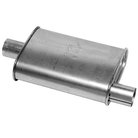 Turbo Muffler: Universal Fit Aluminized Steel, 11" L, 2" In, 2" Out, Oval