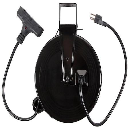 Triple-Tap Extension Cord - 30' 14/3 on Metal Retractable Reel