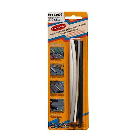 Heat Shrinkable Tubing, 6 Pcs, Mix of Black & White - 1/4", 3/16" & 1/8" Dia x 6"