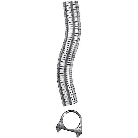 Universal Flexible Exhaust Repair Pipe: 18" Length, 2-1/2" Diameter, With Heavy Duty Muffler Clamp