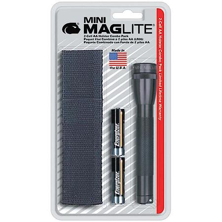 Mini-MagLite Black Flashlight Kit with Holster and 2 AA Batteries