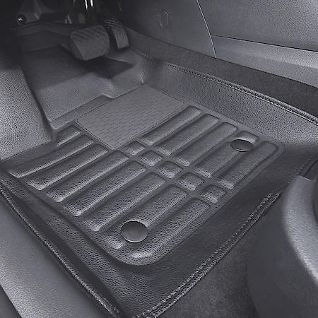 F-150 Floor Mat, Black Faux Leather, Luxury, Custom Fit, 2PC, Durable, Perfect Fit