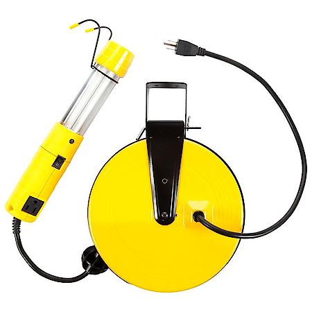 13 Watt Fluorescent Work Light, 40' 16/3 with Magnet & Tap on Metal Retractable Reel
