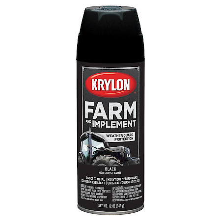 Farm & Implement Spray Paint: Gloss Black, Aerosol, Direct to Metal, 12 Oz