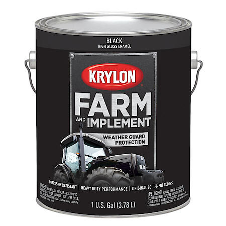 Farm & Implement Spray Paint: Gloss Black, Gallon, 128 Oz, Direct to Metal