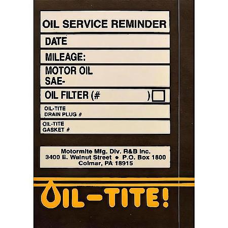 Oil Change Sticker - Door