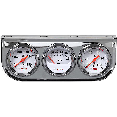 Triple Gauge Kit - White Face, Chrome Bezel, Analog
