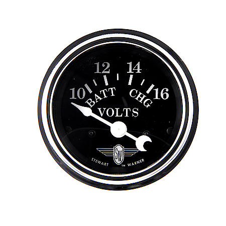 2-1/16" Wings Voltmeter, Black With White Lettering, 12 V, 10-16 VDC