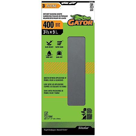 3-2/3" x 9" Clamp-On Waterproof 1/3 Sanding Sheets, 400 Grit, 5 Pack