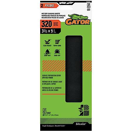 3-2/3" x 9" Clamp-On Waterproof 1/3 Sanding Sheets, 320 Grit, 5 Pack