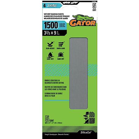 3-2/3" x 9" Clamp-On Waterproof 1/3 Sanding Sheets, 1500 Grit, 5 Pack