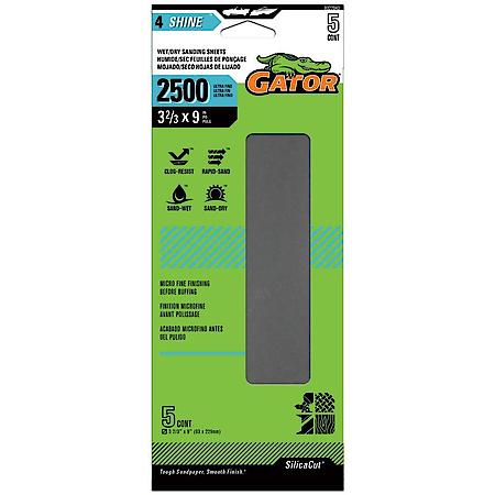 3-2/3" x 9" Clamp-On Waterproof 1/3 Sanding Sheets, 2500 Grit, 5 Pack